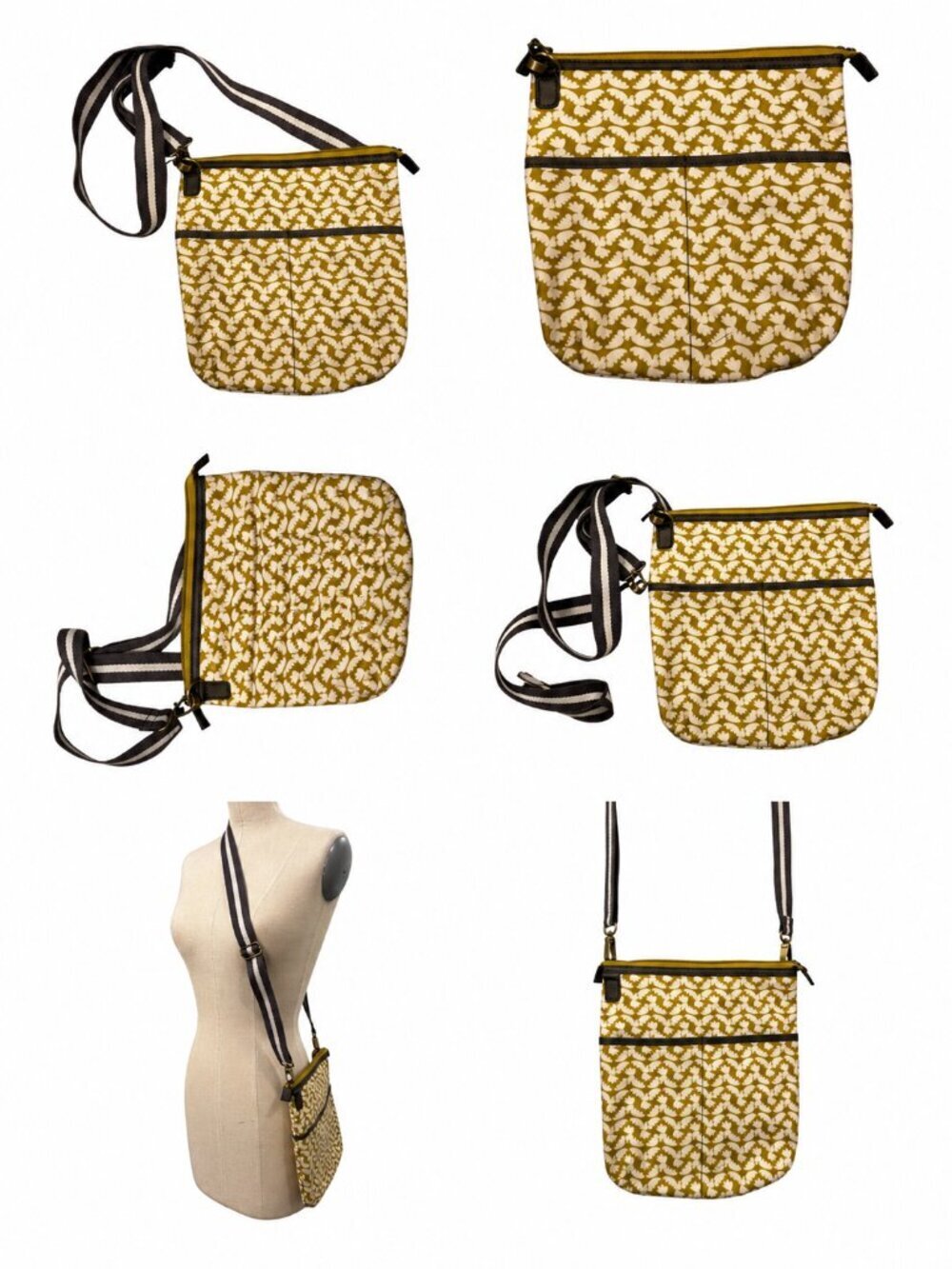 Boden Crossbody Slim Bag Coated Canvas Mustard Print Adjustable Strap